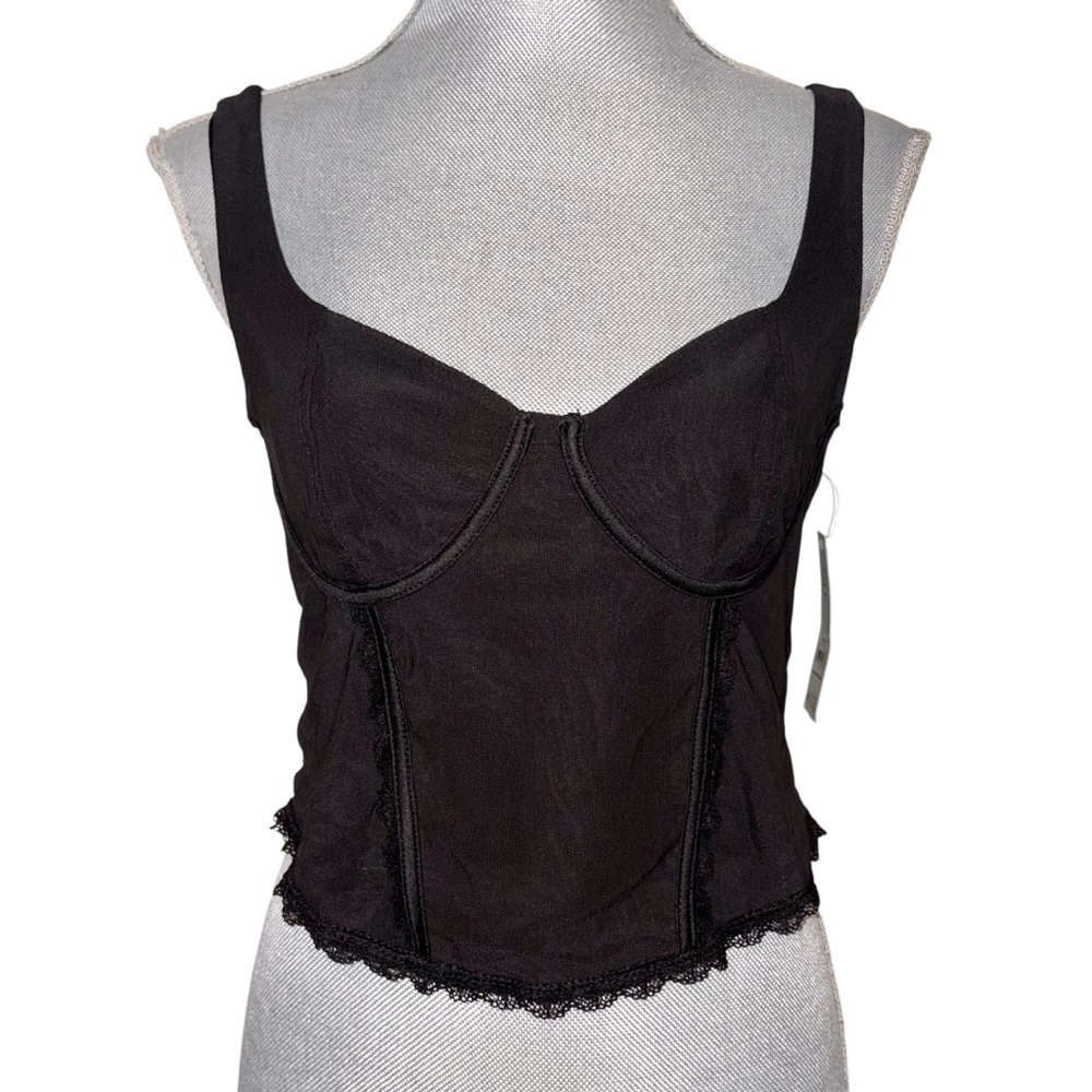 No Boundaries Black Corset-Style Tank Top with Lace Trim
